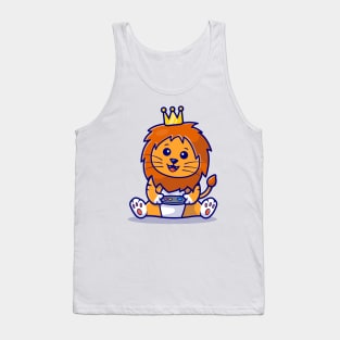 Cute Lion Gaming Cartoon Vector Icon Illustration Tank Top